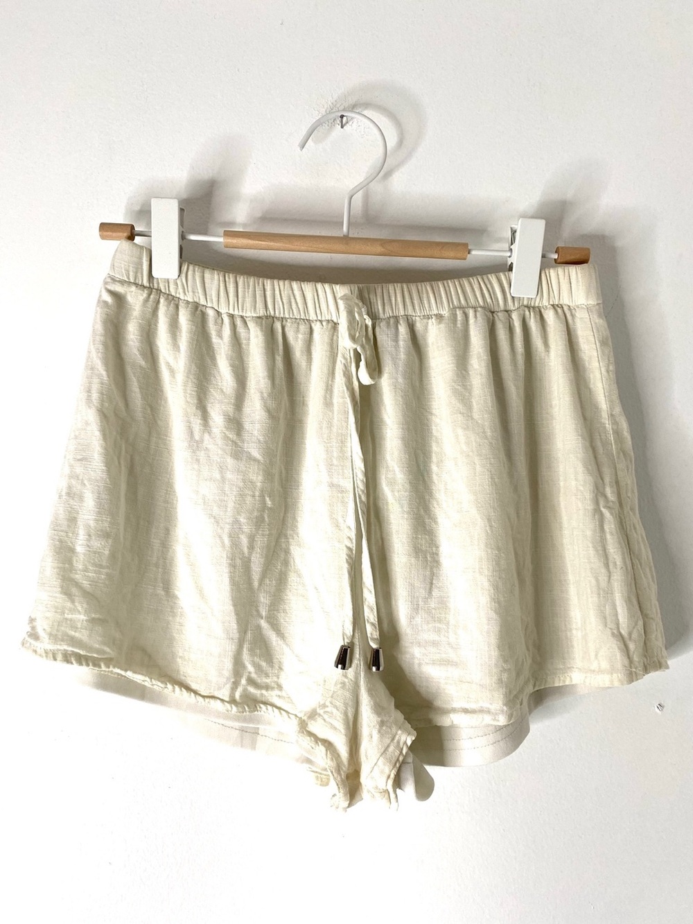 Princess Polly High Waist Drawstring Off White Linen Look Summer Lounge Shorts